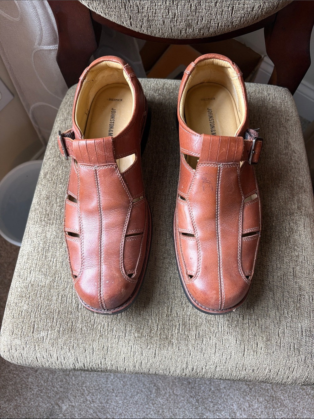 Johnston & Murphy Men's Cognac Leather Fisherman Sandals